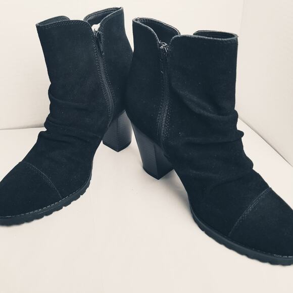 White Mountain-Black Slouch Taft Zipper Leather Suede Ankle Boots Size 10M - Picture 3 of 11